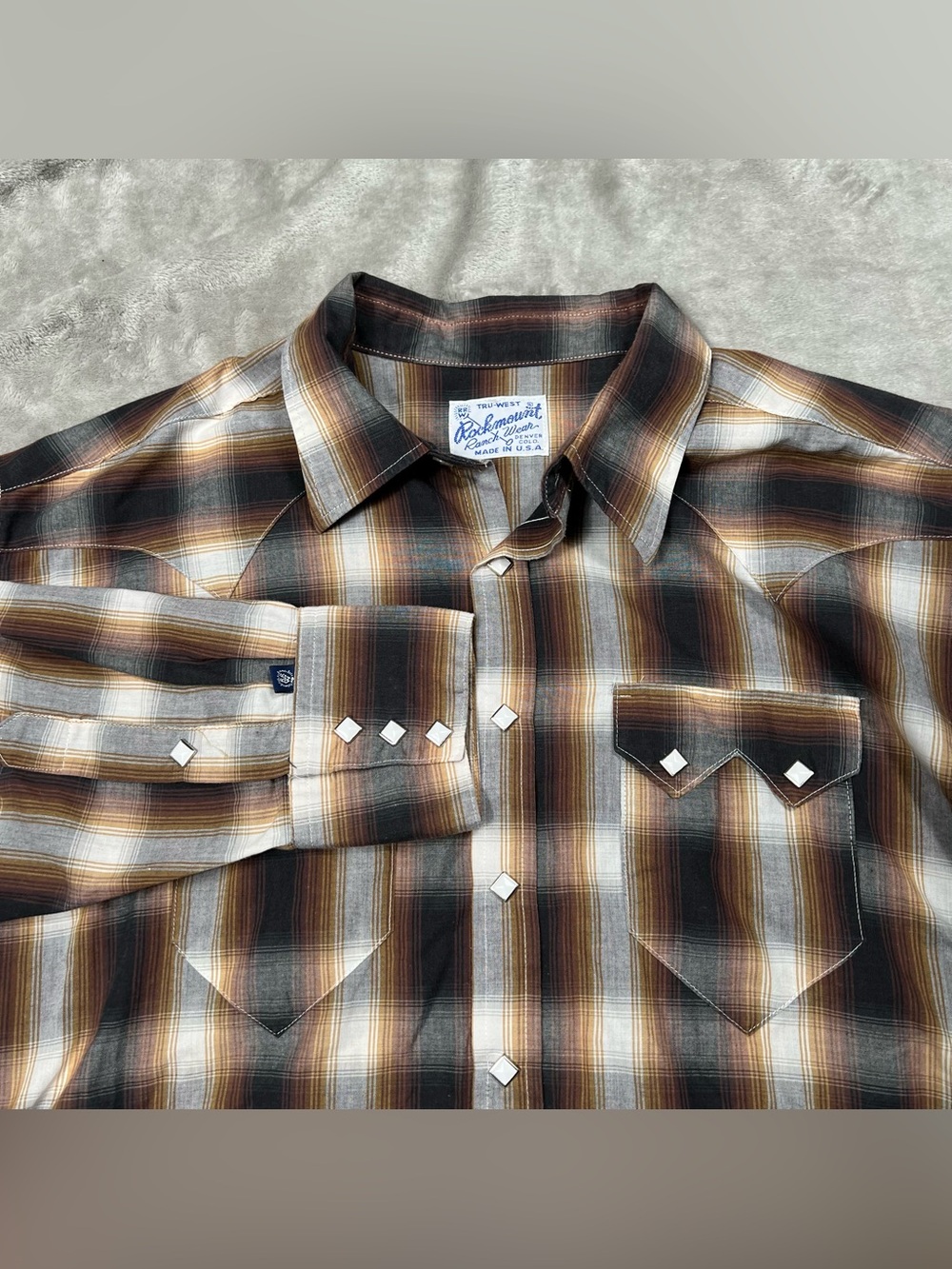 Rockmount Diamond Pearl Snap Shirt Mens 2XL Gray/White Western Sawtooth USA Made